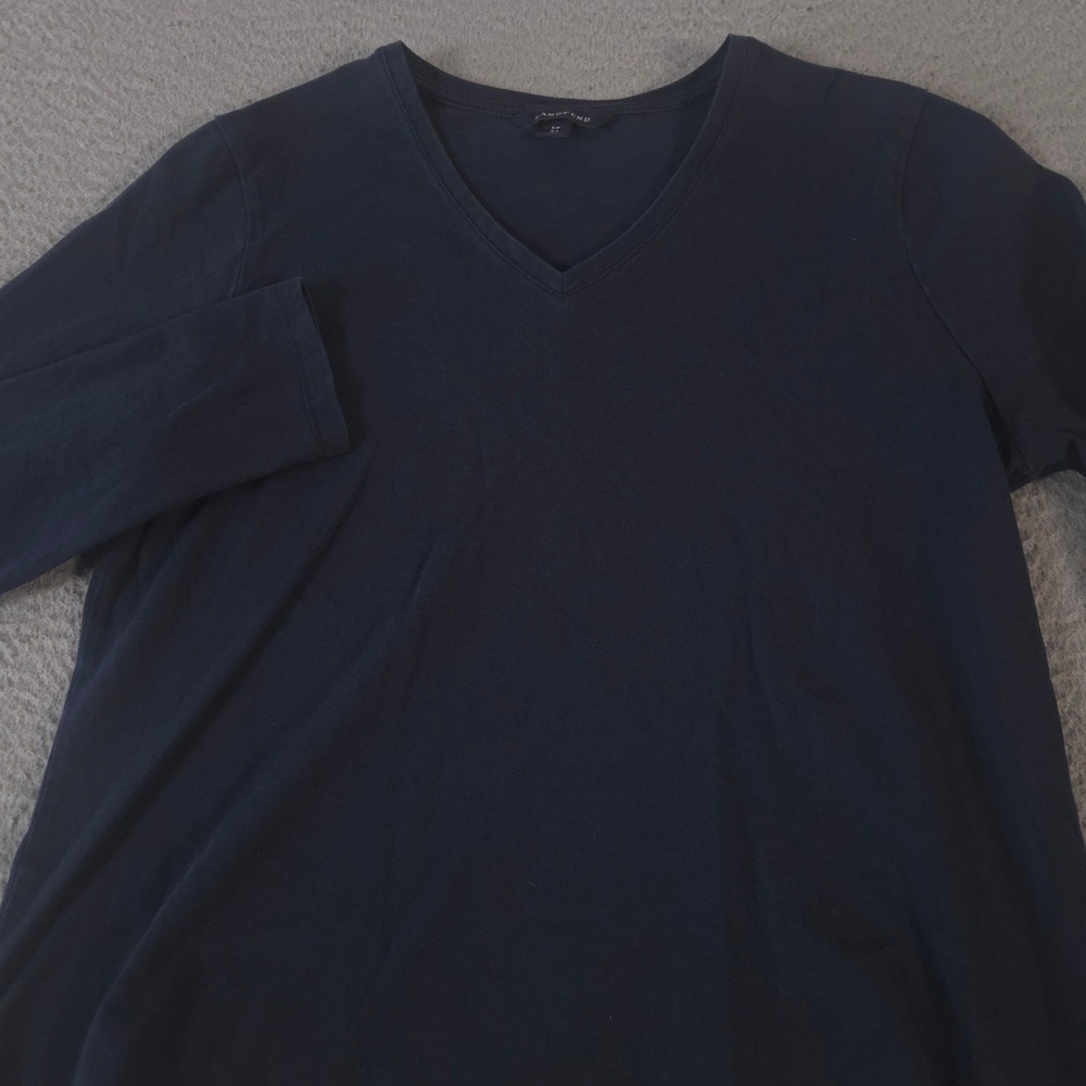 Lands' End Top Womens S Navy Supima Cotton V-Neck Long Sleeve Tee Basic Shirt
